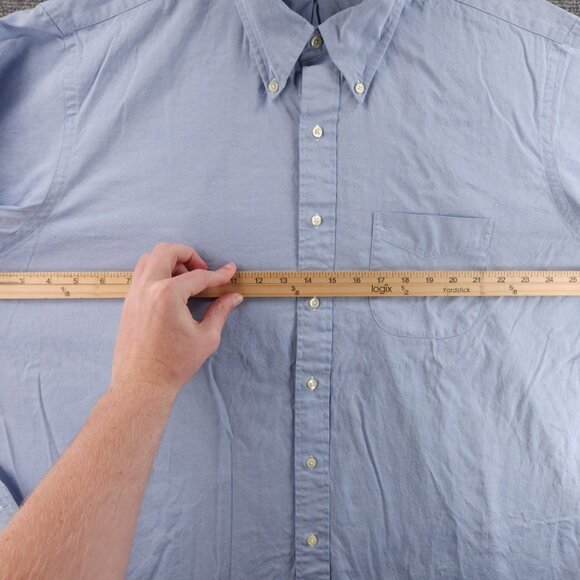 Brooks Brothers 18 35 Button-Down Cotton Traditional Blue Solid Pocket Shirt Men - Picture 12 of 16